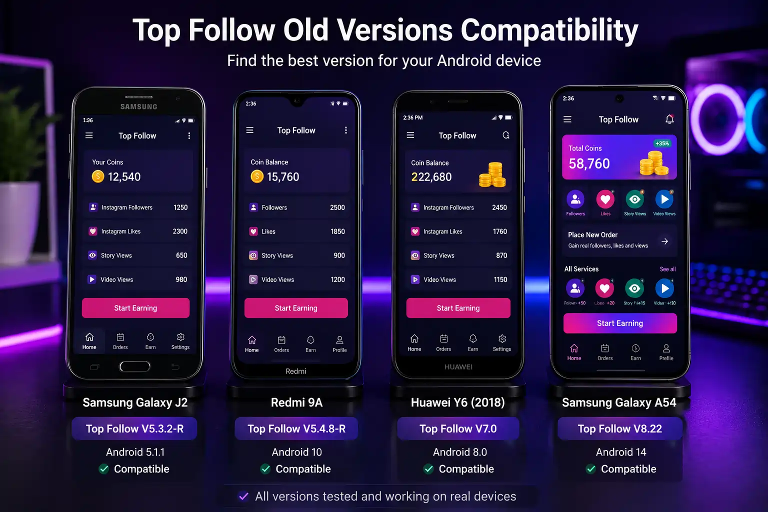 Top Follow APK device compatibility guide — which version to use on Samsung, Redmi, Realme and other Android phones